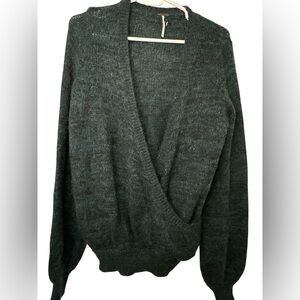 Free People Green Sweater Karina Faux Wrap Pullover NWOT
